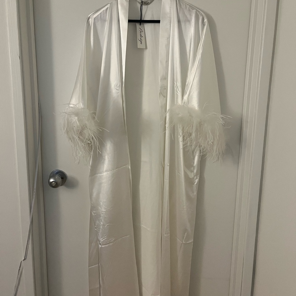 White Satin and Feather Robe